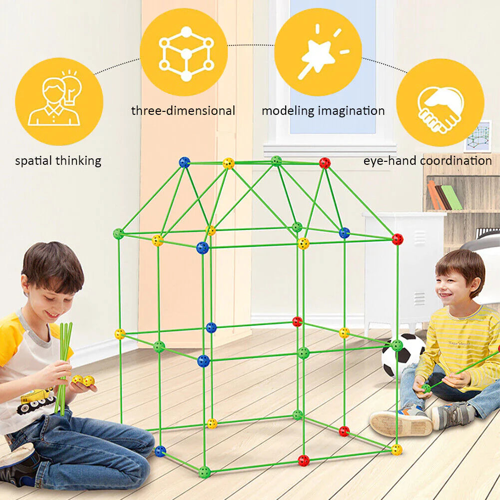 Aeroflux Kids DIY Fort STEM Building Kit Toy - 72Pcs or 144Pcs DIY - Play House, Secret Base