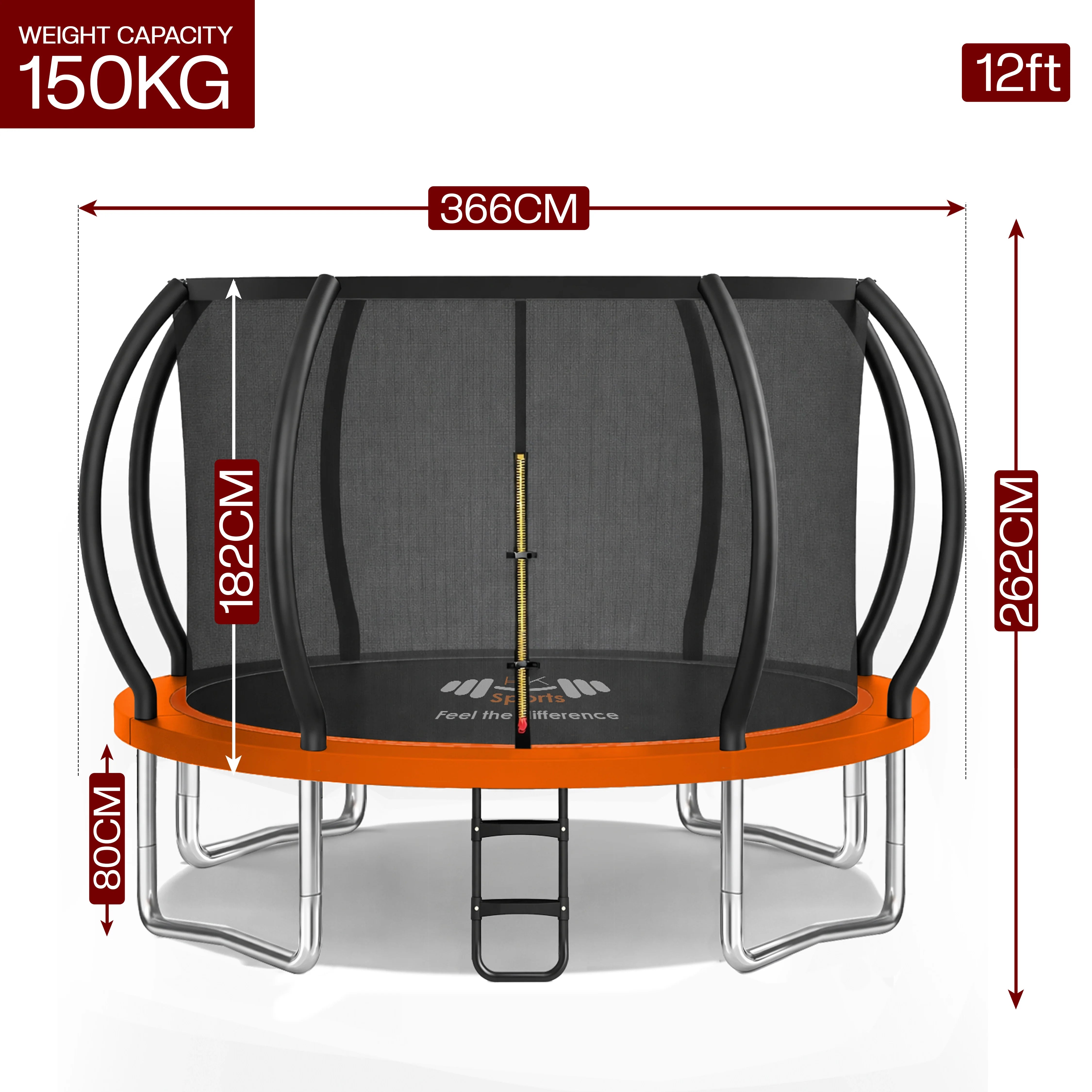 Outdoor Trampoline 6FT/8FT/10FT/12FT - Rebounder Trampoline for Toddlers, Kids & Adults with Safety Enclosure Net, Anti-tear, UV-Proof Pad, Exercise & Fitness